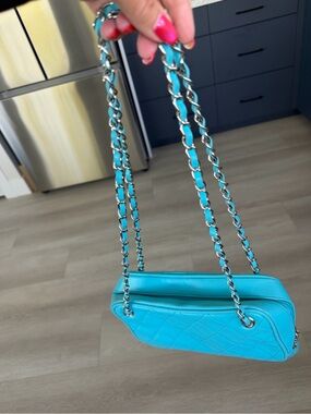 purse- Turquoise Quilted Crossbody Bag or handbag style handle with Chain Strap